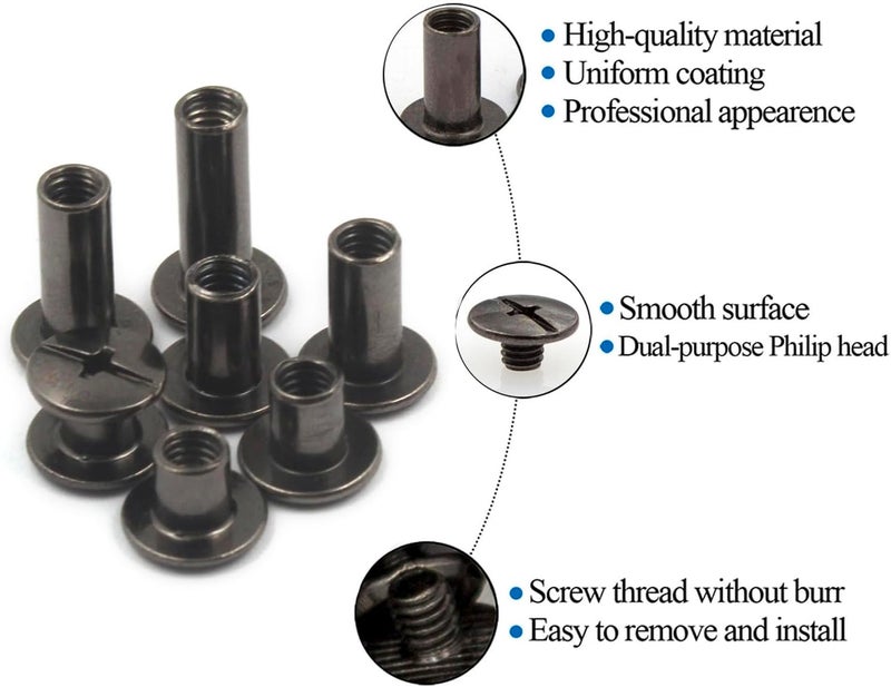 ALLOYPRO 120 Sets Chicago Screws with Hole Puncher and Screwdriver 3/16" Leather Rivets 7 Sizes Assorted Screw Rivet M5 Binding Screws for Decorate and Repair Leather Craft Belt Bookbinding Bag Purse - Image 3
